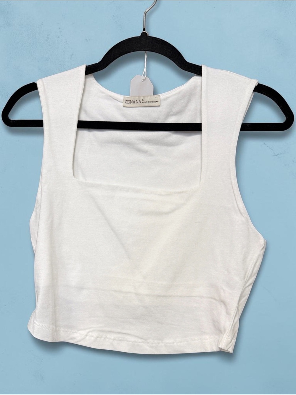 Zenana Outfitters White Square Neck Crop Tank